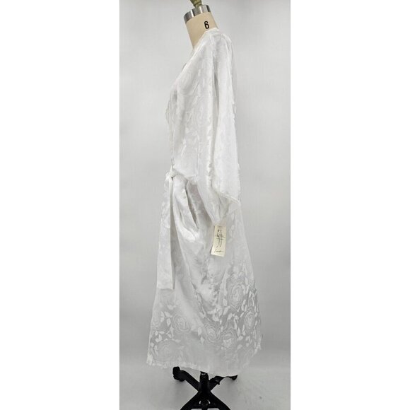 Vtg 90s New Linda Bis Robe Womens One Size White Satin Lace Pockets - Picture 4 of 7